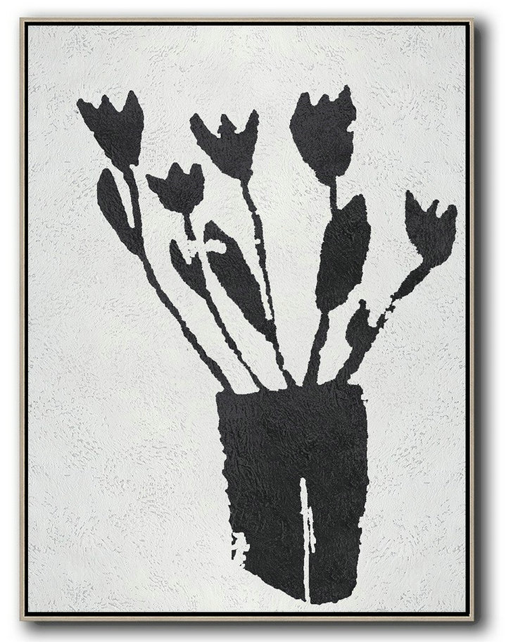 Living Room Wall Art,Black And White Minimal Painting On Canvas,Modern Canvas Art #G6T8